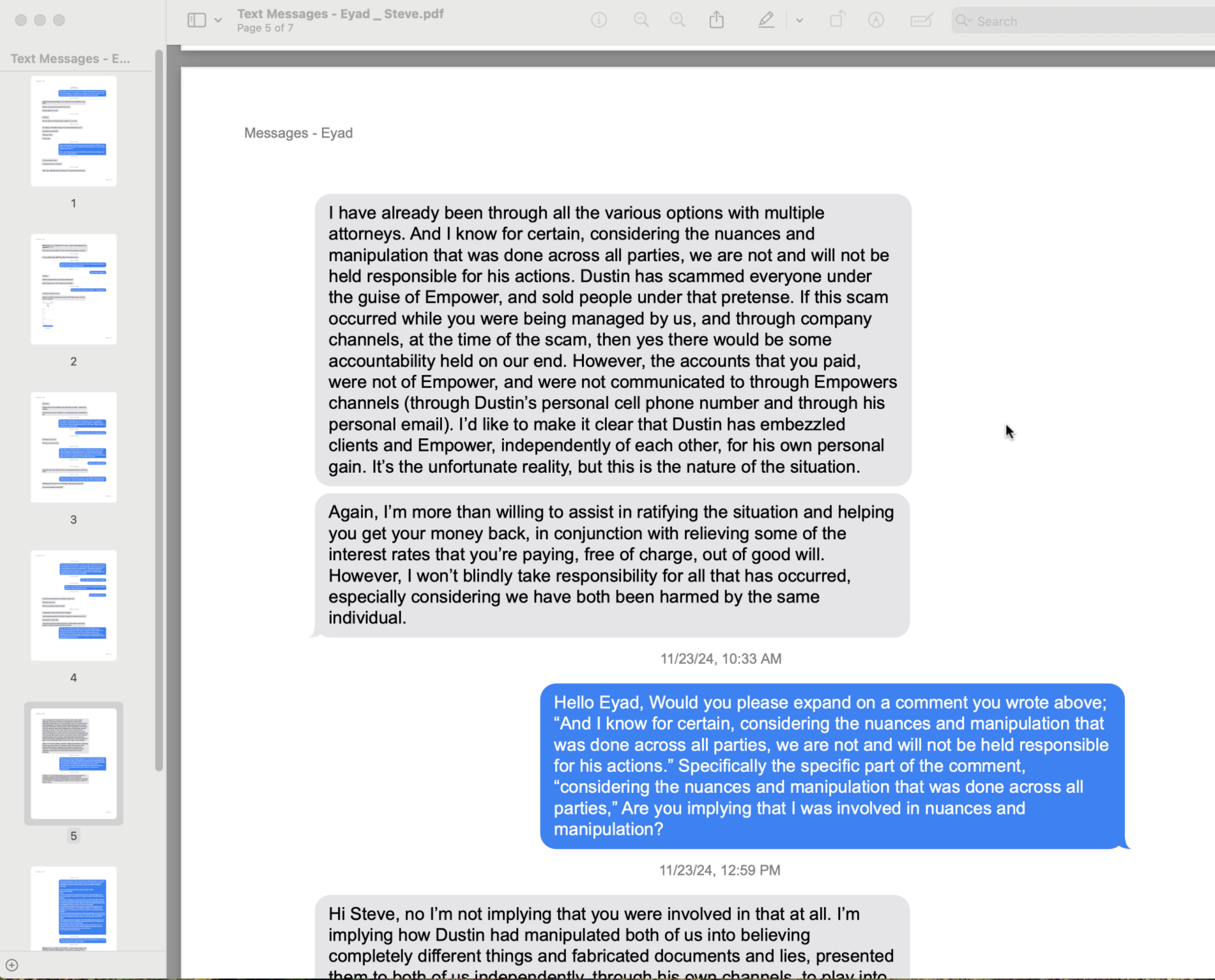 Screenshot of Eyad Abbas accusing Dustin Heinrich Boudreau of crime.